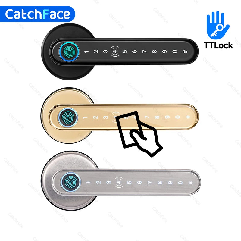 Bluetooth Biometric Fingerprint Card Code lock with Keys TTlock APP Digital Smart door lock Electronic Handle Lock