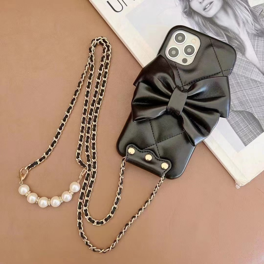 Fashion Butterfly Leather Crossbody Pearl Phone Case