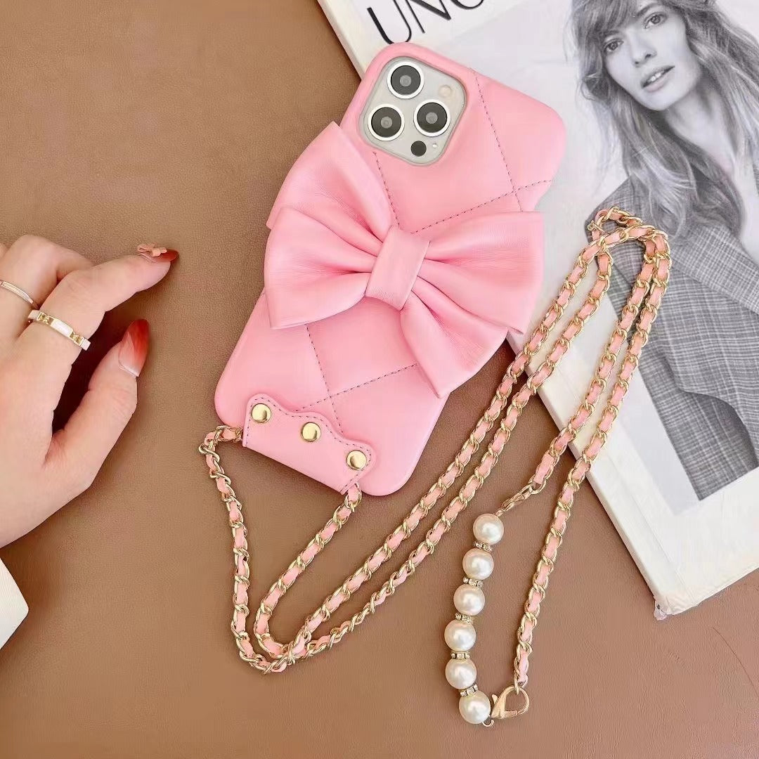 Fashion Butterfly Leather Crossbody Pearl Phone Case