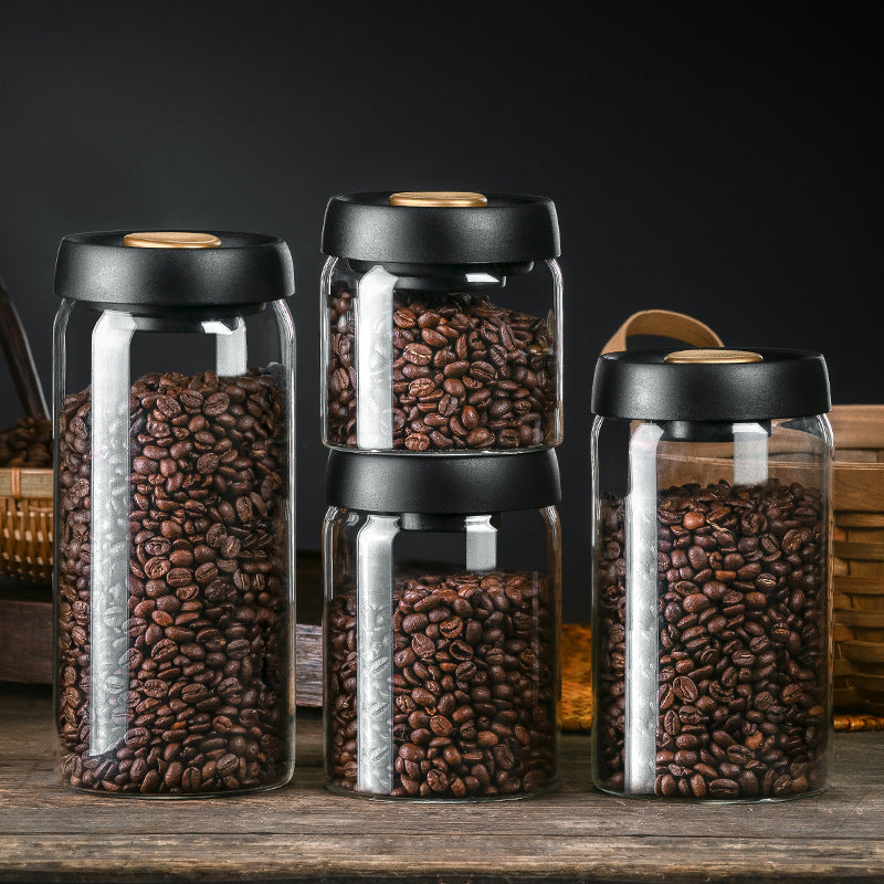 Vacuum Sealed Jug Set Black Coffee Beans Glass Airtight Canister Kitchen Food Grains Candy Keep Good Storage Jar Set Kitchen Gadgets