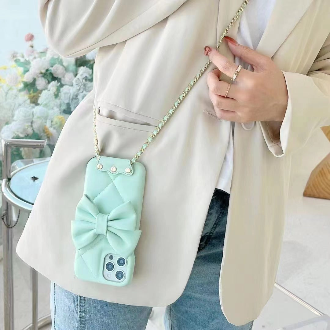 Fashion Butterfly Leather Crossbody Pearl Phone Case