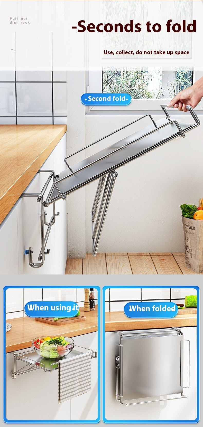 Stainless Steel Foldable Kitchen Countertop Commodity Shelf