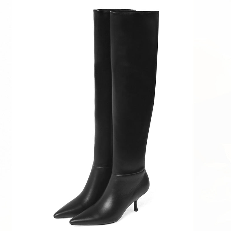 Pointed stiletto high leather boots