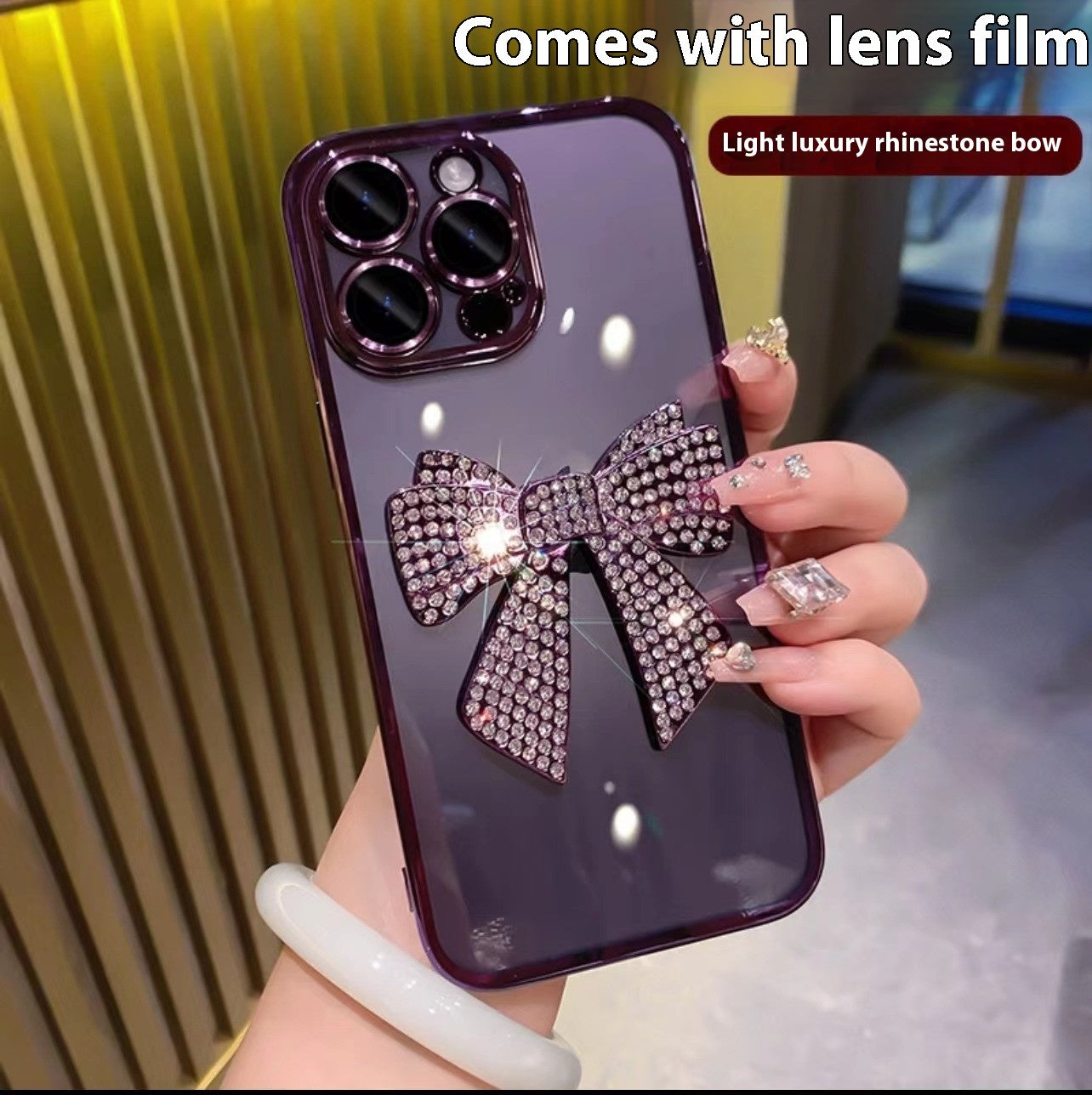 Electroplating Comes With Lens Protector Diamond Bow Phone Case