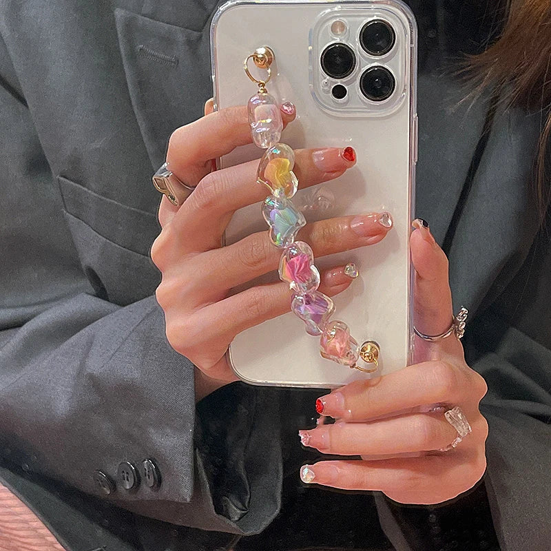 Korea Cute Love heart Bracelet wrist chain case for iphone 13 12 14 Pro Max MiNi 11 XR X XS 7 8 plus 6S SE3 Clear soft Cover