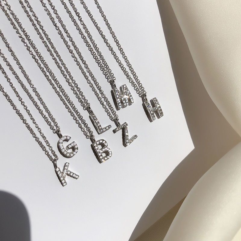 925 Rhinestone 26 Letter Necklace Minimalist Design