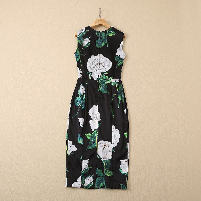 16 M Silkworm Silk Rose Print Sleeveless Dress