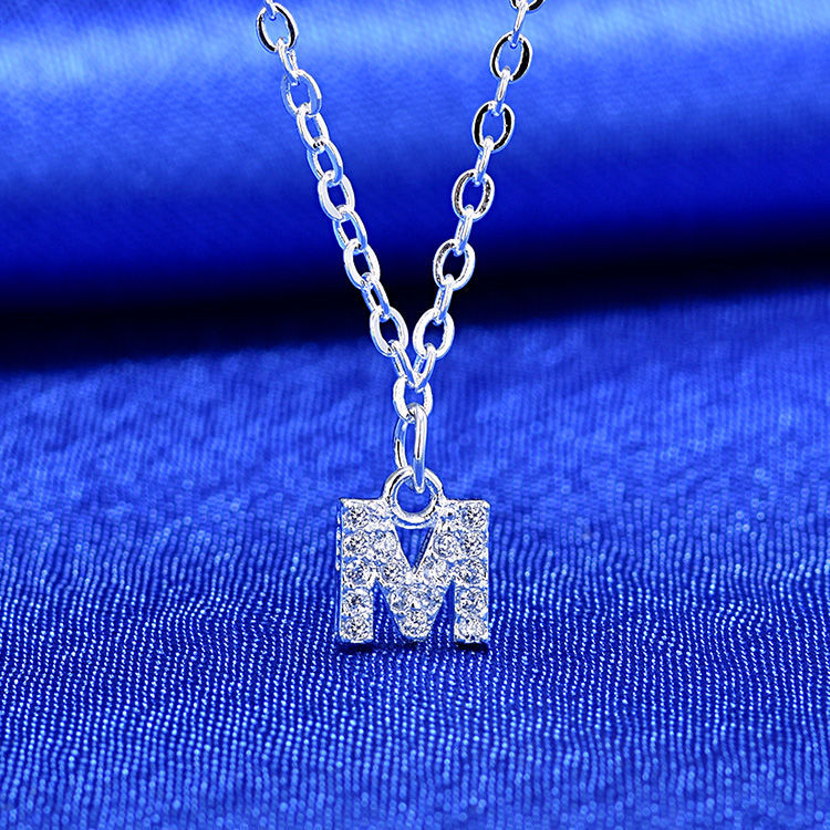 925 Rhinestone 26 Letter Necklace Minimalist Design