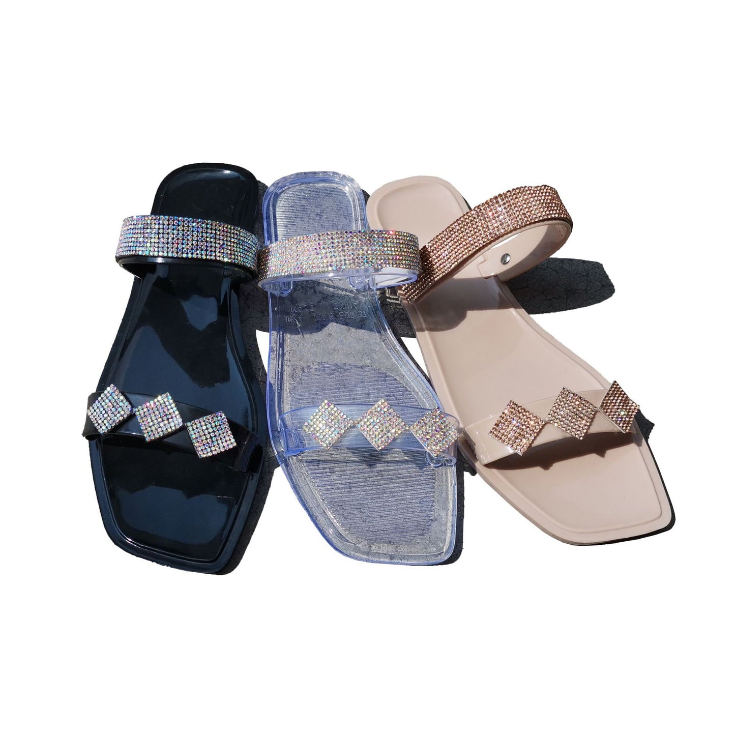 Women's Fashionable Square Toe Two-strap Light Diamond Sandals