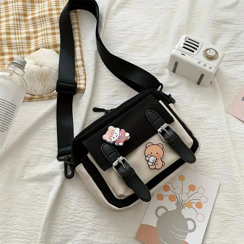 Crossbody Bag for Girls Student Single Shoulder Canvas Bag Kawaii Colorblock Preppy Bag Crossbody Bag For School