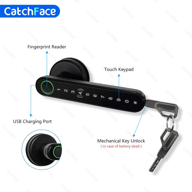 Bluetooth Biometric Fingerprint Card Code lock with Keys  TTlock APP Digital Smart door lock Electronic Handle Lock