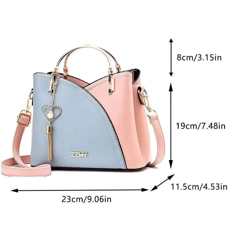 Women Patchwork Handbags PU Leather Purse Block Handle Tote Bags Fashion Large Capacity Stitching Totes Satchel Shoulder Bag New