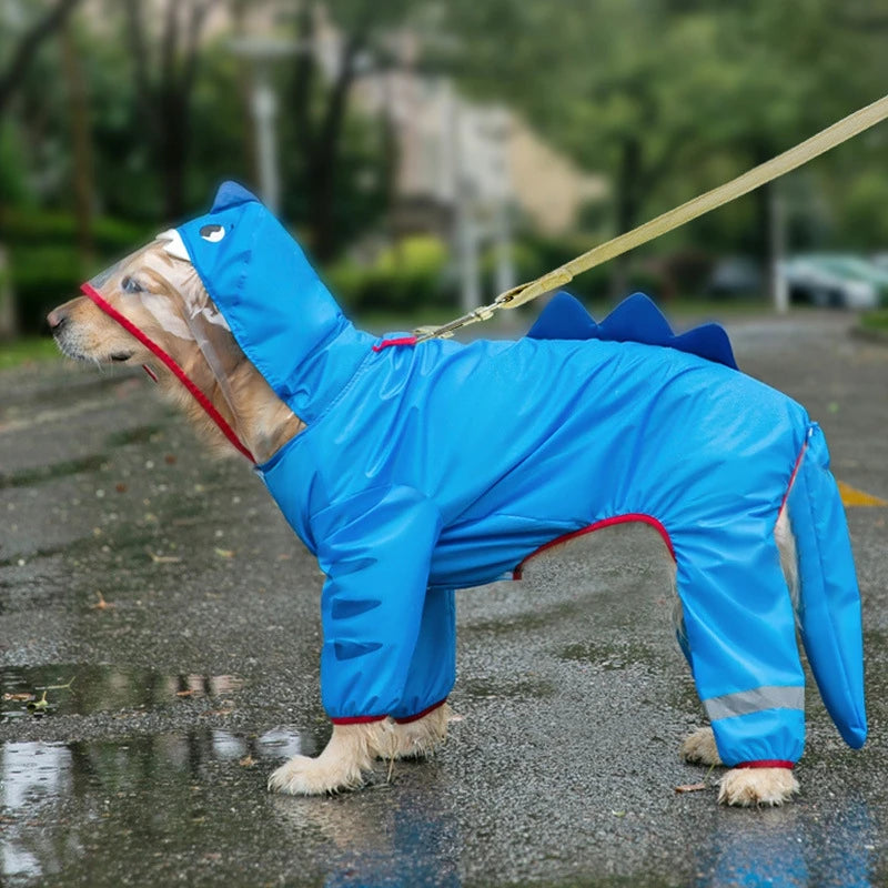 Dog Raincoat Waterproof Dogface Large Dog Rain Coat Jacket Reflective Adjustable Pet Dog Raincoat with Hood Pet Supplies