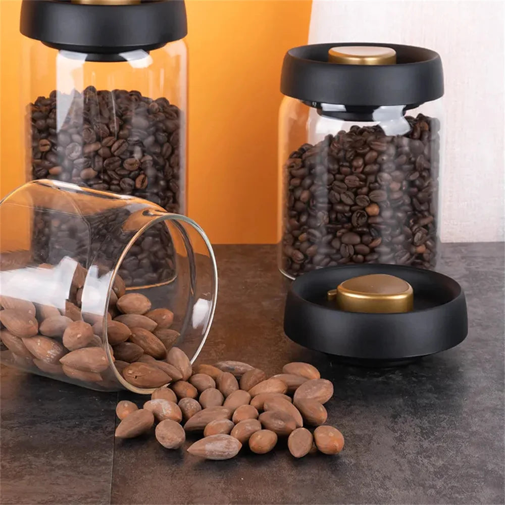 Coffee Beans Vacuum Sealed Tank Household Glass Food Storage Tank For Moisture-proof Air Extraction Transparent Tea Storage TanK