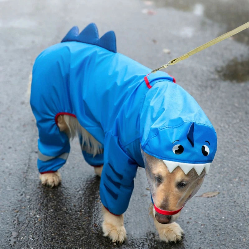 Dog Raincoat Waterproof Dogface Large Dog Rain Coat Jacket Reflective Adjustable Pet Dog Raincoat with Hood Pet Supplies