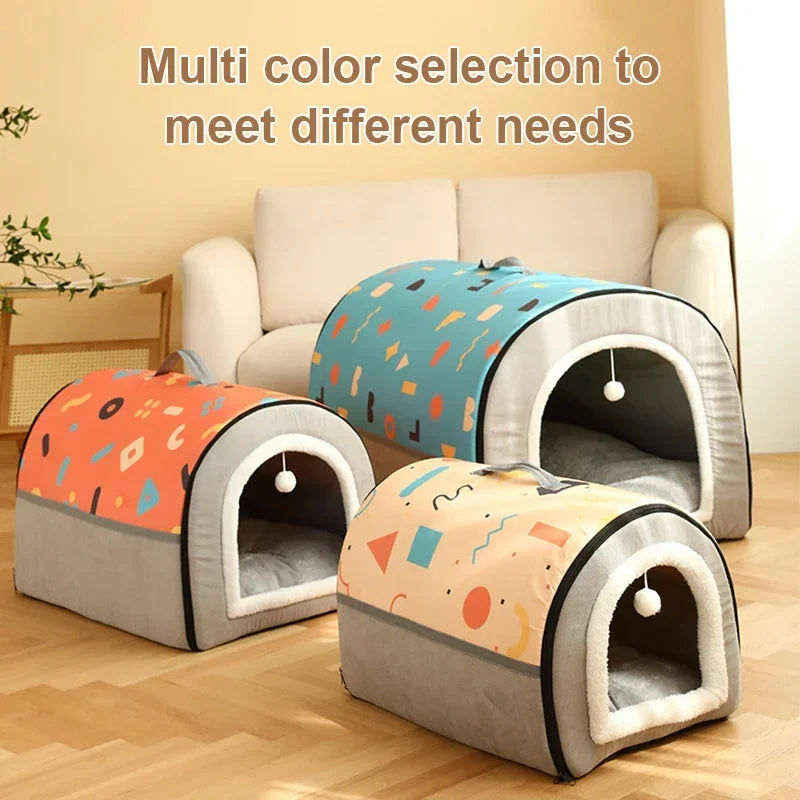 Warm Winter Cat Dog Bed Mat Deep Sleep Tent Cozy Geometric House Nest Removable Washable for Medium Large Dogs Pet Supplies