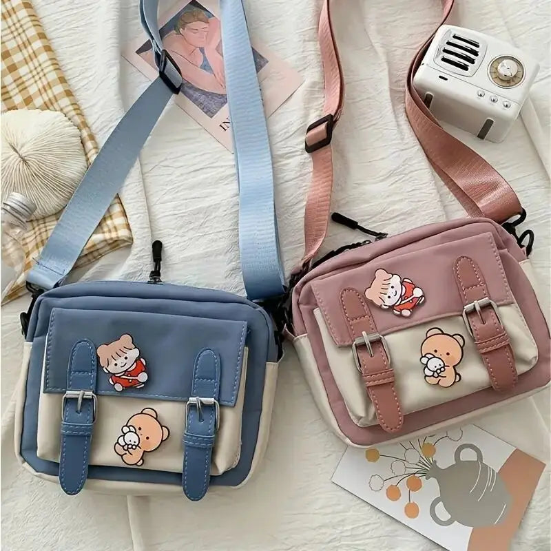 Crossbody Bag for Girls Student Single Shoulder Canvas Bag Kawaii Colorblock Preppy Bag Crossbody Bag For School