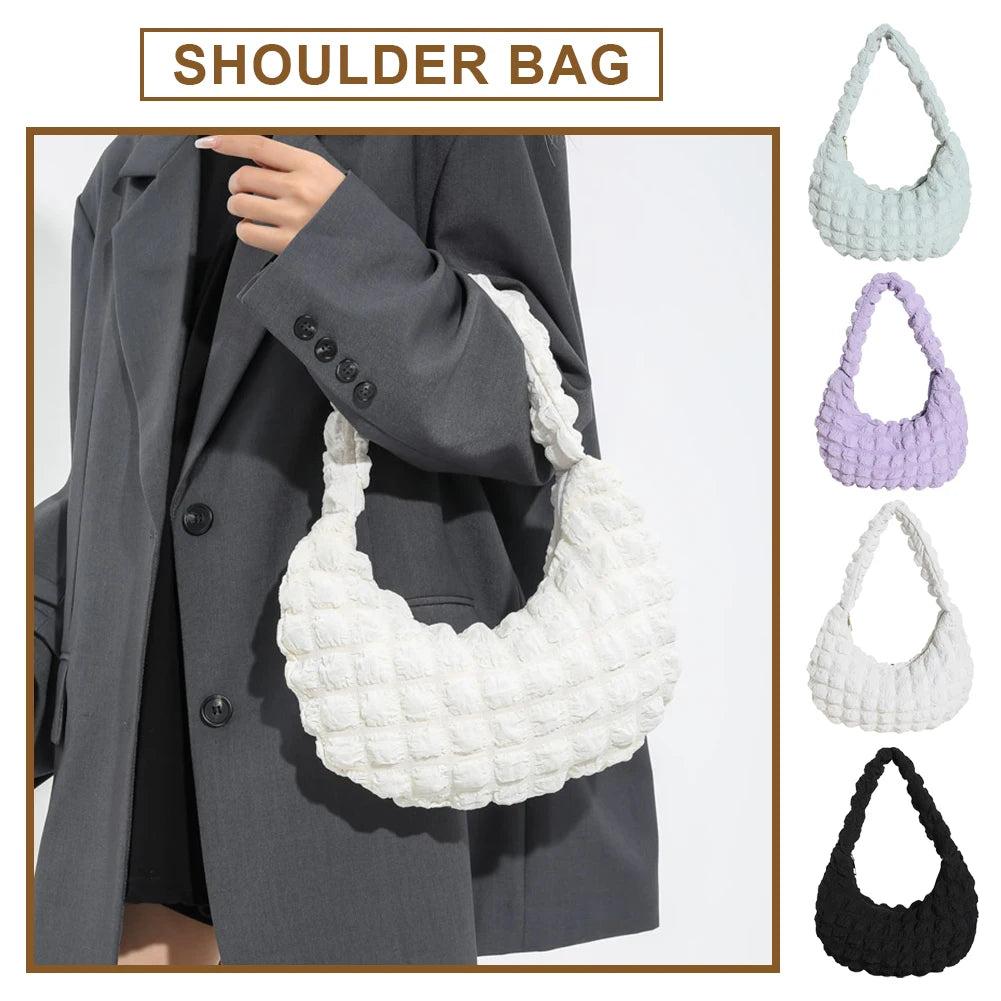 Y2k Quilted Shoulder Bag Women Pleated Bubbles Cloud Soft Tote Ruched Messenger Bag Padded Female Sling Bag Tote Shopping Bolsa