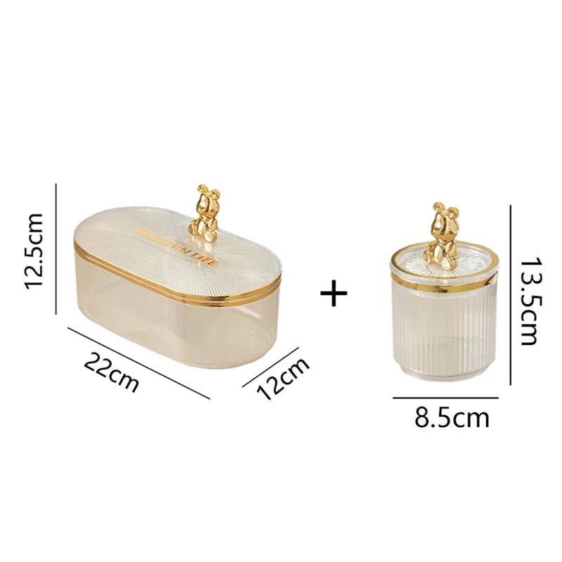 Cotton Pads Box Cosmetic Swab Sponge Storage Holder Luxury Gold Bear Acrylic Mask Key Glasses Organizer Skincare Container