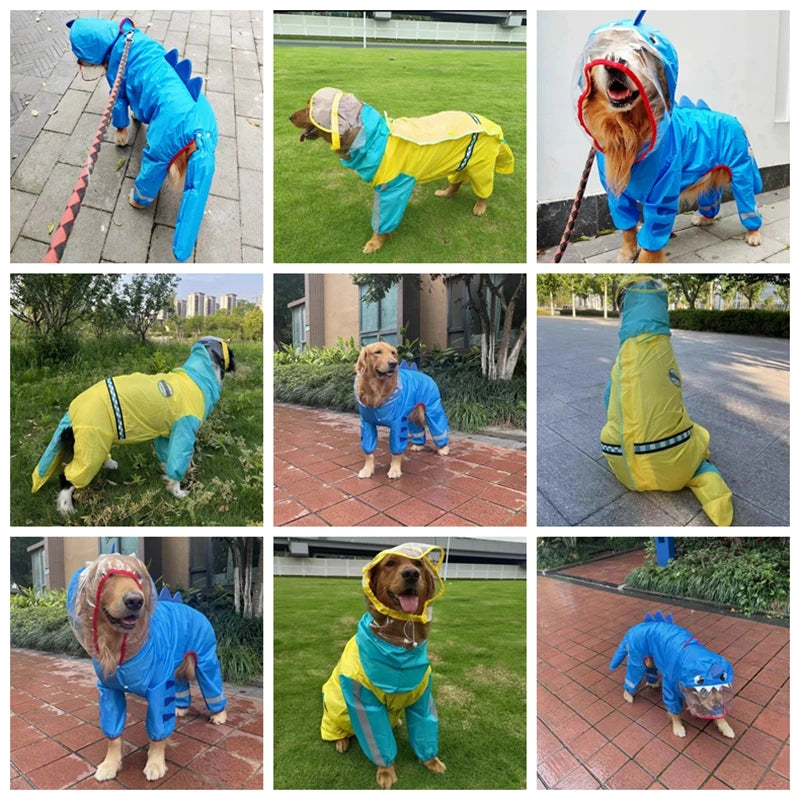 Dog Raincoat Waterproof Dogface Large Dog Rain Coat Jacket Reflective Adjustable Pet Dog Raincoat with Hood Pet Supplies