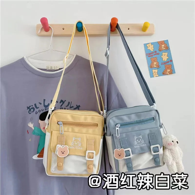 Kawaii Cartoon Cat Embroidery Bag For Women New 2023 Student Small Crossbody Bag Nylon Messenger Bag Phone Bag and Purse Bolso