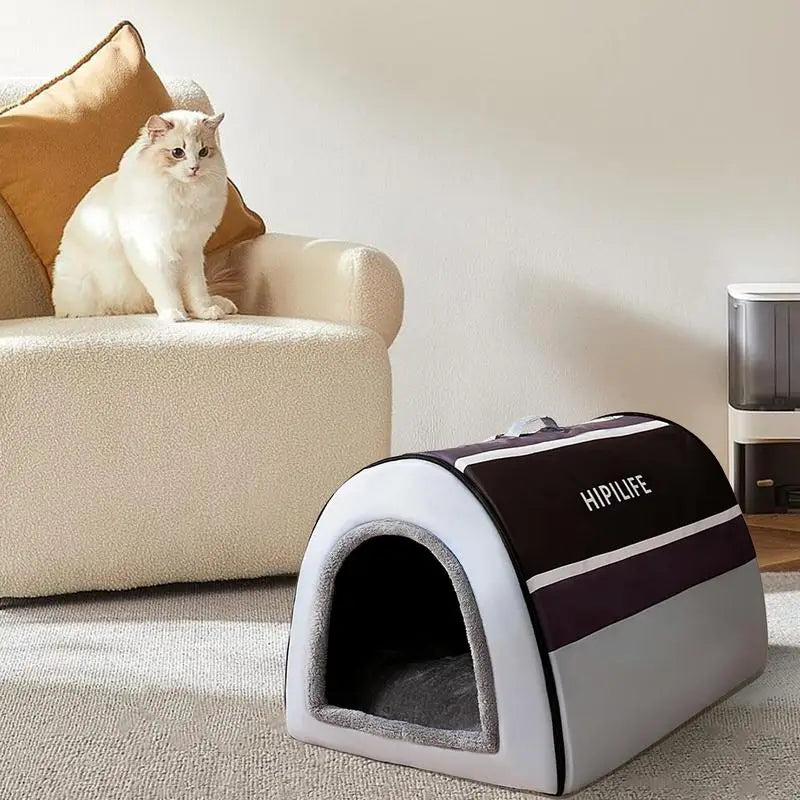 Soft Cozy Dog House With Fluffy Mat 45x35x35cm Detachable Non-Slip Pet Warm House Nest Winter Supplies For Cats Kitten Puppy