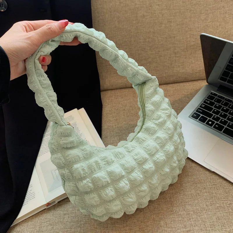 Y2k Quilted Shoulder Bag Women Pleated Bubbles Cloud Soft Tote Ruched Messenger Bag Padded Female Sling Bag Tote Shopping Bolsa