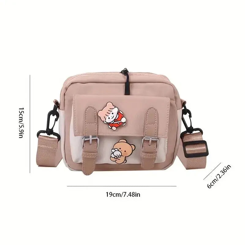 Crossbody Bag for Girls Student Single Shoulder Canvas Bag Kawaii Colorblock Preppy Bag Crossbody Bag For School