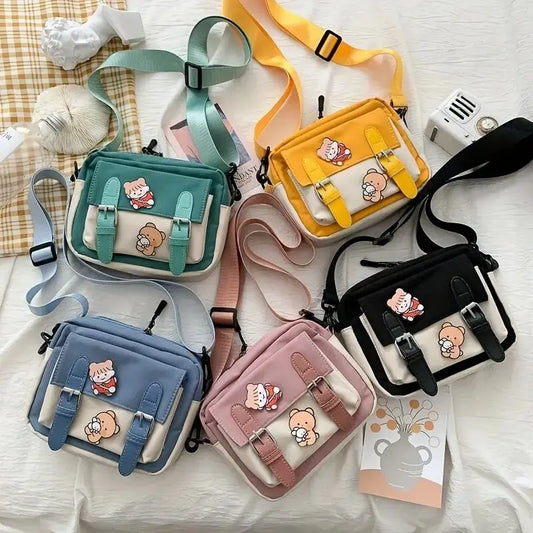 Crossbody Bag for Girls Student Single Shoulder Canvas Bag Kawaii Colorblock Preppy Bag Crossbody Bag For School