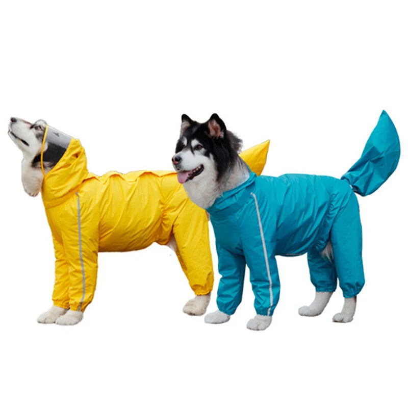 Dog Raincoat for Large Dogs Fully-Covered Hooded Waterproof Dog Rain Jacket with Removable Tail Cover Pet Clothes Husky Samoyed