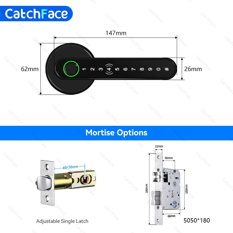 Bluetooth Biometric Fingerprint Card Code lock with Keys  TTlock APP Digital Smart door lock Electronic Handle Lock