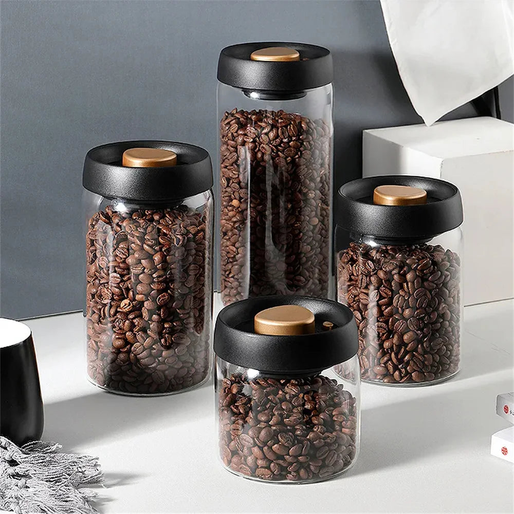 Coffee Beans Vacuum Sealed Tank Household Glass Food Storage Tank For Moisture-proof Air Extraction Transparent Tea Storage TanK