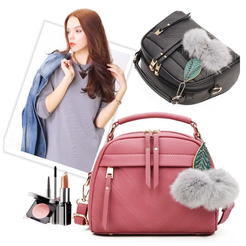 Handbag For Women Girl Fashion Messenger Bags With Ball Toy Bolsa Female Shoulder Bag Pu Leather Ladies Party Crossbody Bag