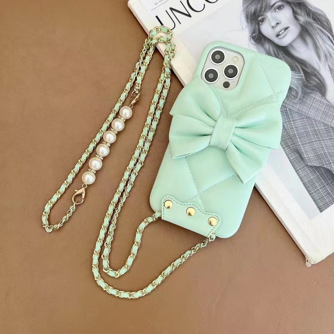 Fashion Butterfly Leather Crossbody Pearl Phone Case