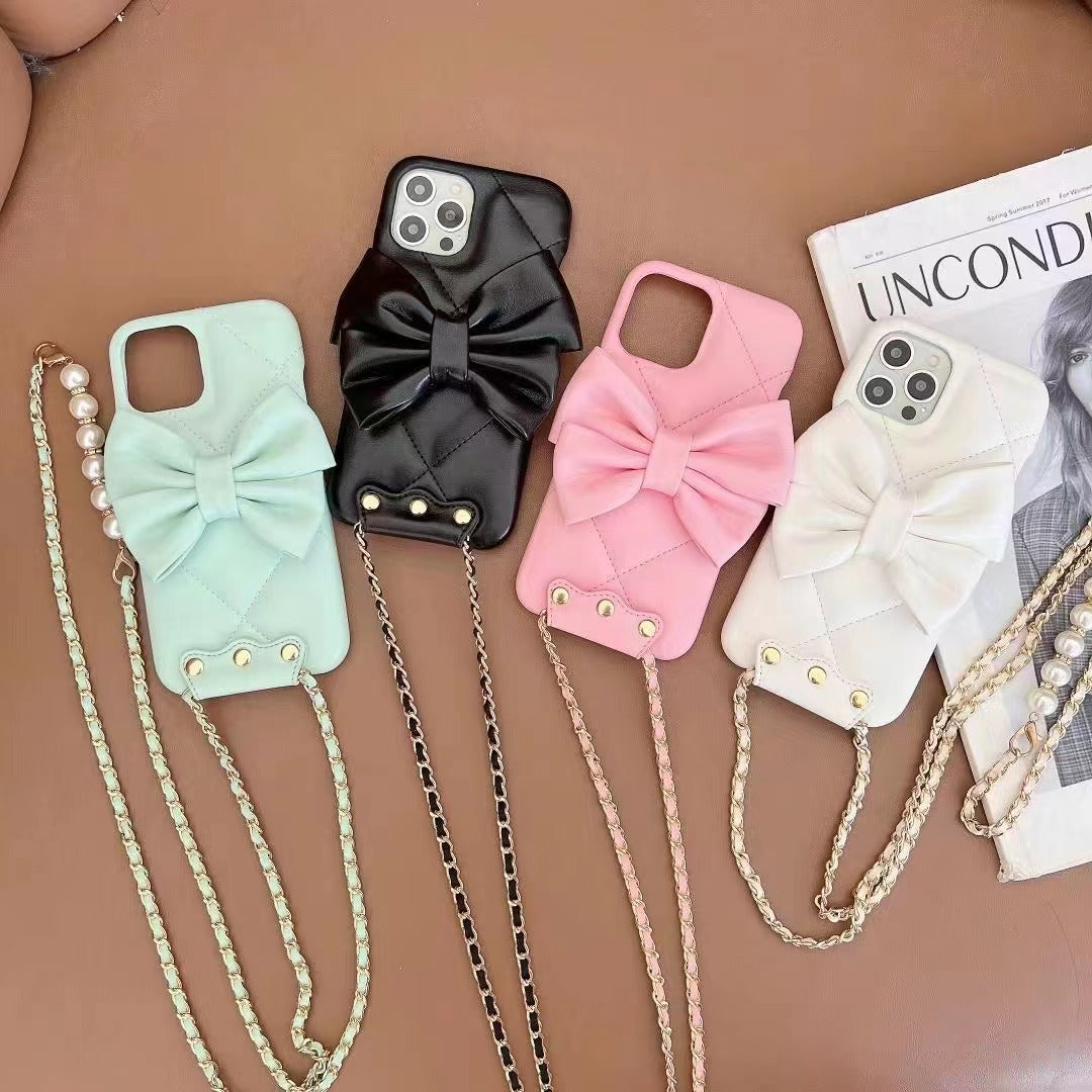 Fashion Butterfly Leather Crossbody Pearl Phone Case